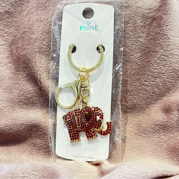 Sparkling Rhinestone Elephant Keychain Bag Charm with Brown and Gold Accents - Picture 3 of 5
